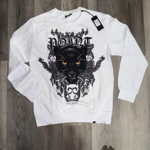 Left Point White Rhinestone Panther Crewneck Sweatshirt 2XL